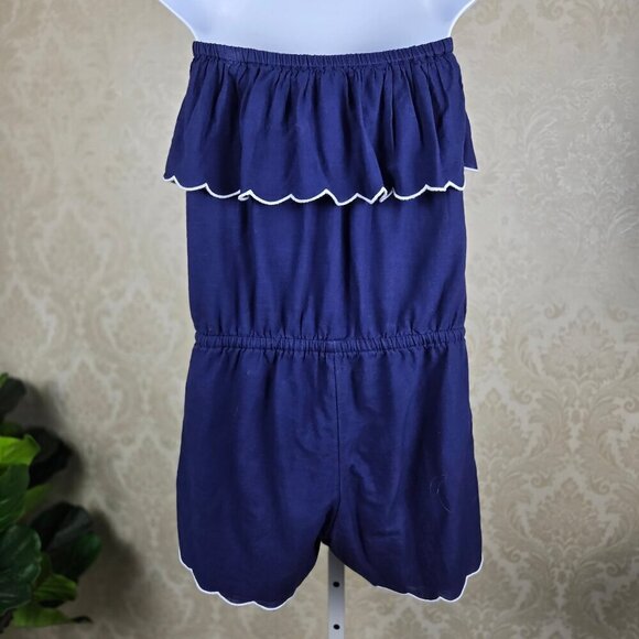 Vineyard Vines Size Small Strapless Romper Navy Blue White Scalloped Edges - Picture 7 of 11
